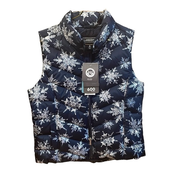 Hyper Dry water Resistant Down by Lands’End Snowflake Sleeveless Vest Jacket - Picture 3 of 13